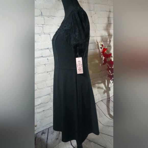 Short Sleeve Woven Lace Yoke Shift Dress Nanette Leopore Black - Picture 13 of 16